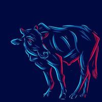 design de logotipo de arte pop de linha de búfalo de vaca com fundo escuro vetor