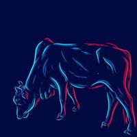 design de logotipo de arte pop de linha de búfalo de vaca com fundo escuro vetor