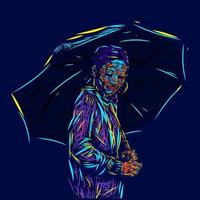 guarda-chuva mulheres vetor linha pop art retrato colorido design backgroud