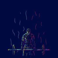 homens de fitness na linha de ginástica pop art logo design colorido com fundo escuro. ilustração em vetor abstrato. fundo preto isolado para camiseta
