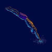 homem natação linha pop art logo design colorido com fundo escuro. ilustração vetorial de nadador abstrato