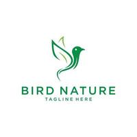 pássaro moderno com ícone de vetor de modelo de logotipo de folha verde
