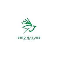pássaro moderno com ícone de vetor de modelo de logotipo de folha verde