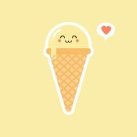 derretendo bolas de sorvete no cone de waffle isolado na cor de fundo. ícone plana de vetor. personagem de quadrinhos na ilustração de estilo cartoon vetor
