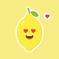 expressões felizes de personagens de limão engraçados e kawaii. ilustração em vetor dos desenhos animados isolada na cor de fundo. personagens engraçados de limão, mascotes, emoticons.