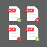 design plano com conjunto de ícones de documento de arquivos pdf, conjunto de símbolos, elemento de design vetorial vetor