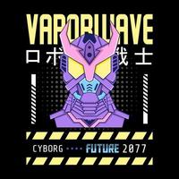 tema de vaporwave de robô mecha com letra japonesa, perfeito para mercadorias, moletom, camiseta, etc. vetor