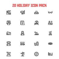 20 ícones de férias de verão e tema de caminhadas de acampamento. vetor