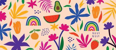 coleção de doodle de formas orgânicas coloridas. formas botânicas fofas, recortes de rabiscos infantis aleatórios de folhas e flores tropicais, ilustração vetorial de arte abstrata decorativa vetor