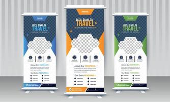 design de banner de rollup de standee de negócios de viagens vetor