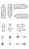 conjunto desenhado à mão de setas indicando a direção. esboço de rabiscos. ilustração vetorial vetor