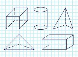 ilustração vetorial matemática com figuras geométricas, manuscritas no papel do caderno de grade. vetor