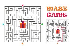 labirinto quadrado labirinto jogo para crianças. enigma lógico. quatro entradas e um caminho certo. ilustração em vetor plana isolada no fundo branco.