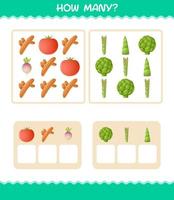 quantos vegetais de desenho animado. jogo de contagem. jogo educativo para crianças e bebês da pré-escola vetor