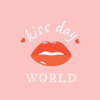cartão de vetor do dia mundial do beijo. ilustração colorida de lábios com uma inscrição. projeto bonito. cartaz de tipografia. modelo de dia do beijo. saudações para design de cartões postais, cartazes, banners.