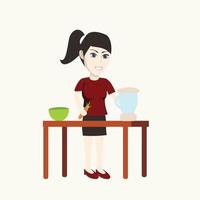 personagem e dona de casa mulher faz várias ilustrações de conjunto de vetores de trabalhos domésticos