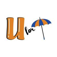 u para guarda-chuva, letra t e ilustração vetorial de guarda-chuva, design de alfabeto para crianças vetor