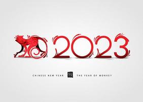cartão de saudação de ano novo chinês 2023 com ilustração vetorial de macaco e linda flor vetor