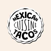 distintivo de tacos de fast food mexicano de café ou restaurante de fastfood. logotipo de taco de cozinha do méxico. logotipo de prato latino-americano. insígnia de restaurante ou taqueria. ilustração em vetor eps