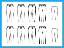 ilustração vetorial vários modelos calças de jogger feminina moletom vetor