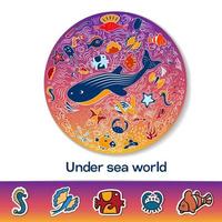 padrão circular brilhante e clipart com lugar para texto. conchas, peixes, animais de profundidade do mar e do oceano um belo aquário marinho. ilustração vetorial. vetor