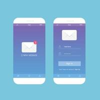 design plano com sombra longa o telefone inteligente com e-mail na tela. o conceito é aplicativo de e-mail em telefone inteligente, ilustração de elemento de design vetorial vetor