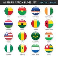 conjunto de bandeiras da áfrica ocidental e membros em botton stlye, ilustração de elemento de design vetorial