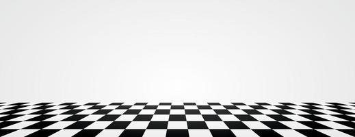 piso de padrão xadrez preto e branco largo vazio com vetor de ilustração de cena de parede branca
