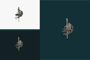 design plano de ilustração vetorial de cobra e espada de cabeça