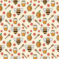 ilustração em vetor padrão sem costura de desenho animado de abelha bonitinha