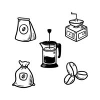 conjunto de rabiscos de café ilustração desenhada à mão vetor