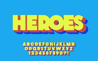 heróis fonte 3d estilo negrito tipografia moderna vetor