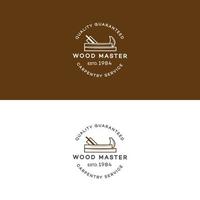 conjunto de logotipo mestre de madeira com jointer isolado no fundo para marcenaria vetor