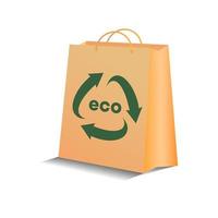 saco de papel de compras eco vector com símbolo de reciclagem