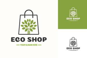 logotipo da loja ecológica consistindo de sacola de compras e árvore vetor