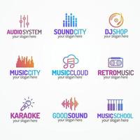 logotipo de música definido com estilo de cores moderno de ícones diferentes vetor