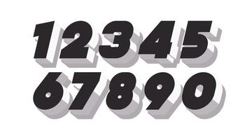 conjunto de número de vetor 3d estilo de cor preto e branco em negrito