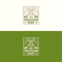 logotipo de loja de fazenda fresca definir linha de cores com moinho e trigo para empresa de natureza, jardim, mercado de alimentos saudáveis vetor