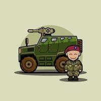 Hummer blindado de veículo militar fofo icônico com soldado vetor