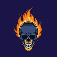 cabeça de crânio de vetor queimadura em ilustrações de mascote de fogo. perfeito para t-shirt, adesivo ou pôster.