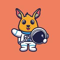 canguru astronauta fofo segurando ilustração vetorial de desenho animado de capacete vetor