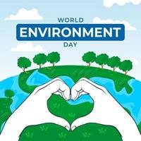 dia mundial do meio ambiente com sinal de mão de amor vetor