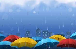 fundo de estação chuvosa com guarda-chuvas vetor