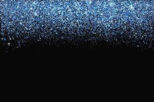 confetes em tons de borda azul clássica isoladas em preto. pontos de brilho caindo. fundo de vetor de poeira brilhante. a cor do ano 2020. tons de efeito de textura de glitter azul. modelo fácil de editar.