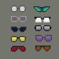 pixel art vetor de coleções de óculos de sol de 8 bits com fundo de cor sólida