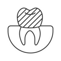 ícone linear da coroa dentária. ilustração de linha fina. restauração dentária. símbolo de contorno. desenho de contorno isolado de vetor