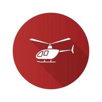 ícone de glifo de longa sombra de design plano de helicóptero. ilustração em vetor silhueta