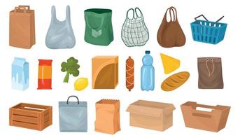 coleção de ícones de cestas de alimentos vetor