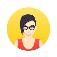 ícone de avatar, garota de óculos com corte de cabelo curto em estilo simples sobre branco vetor