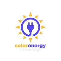 logotipo de energia solar, sol e plugue elétrico, design vetorial vetor